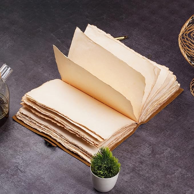 LEATHER VILLAGE Leather Bound Vintage Journal for Women & Men - Book of Shadows - Lock Closure - 200 Pages of Antique Deckle Edges Handmade Paper - Rustic Brown Color - 13 X 8 (A4) inches