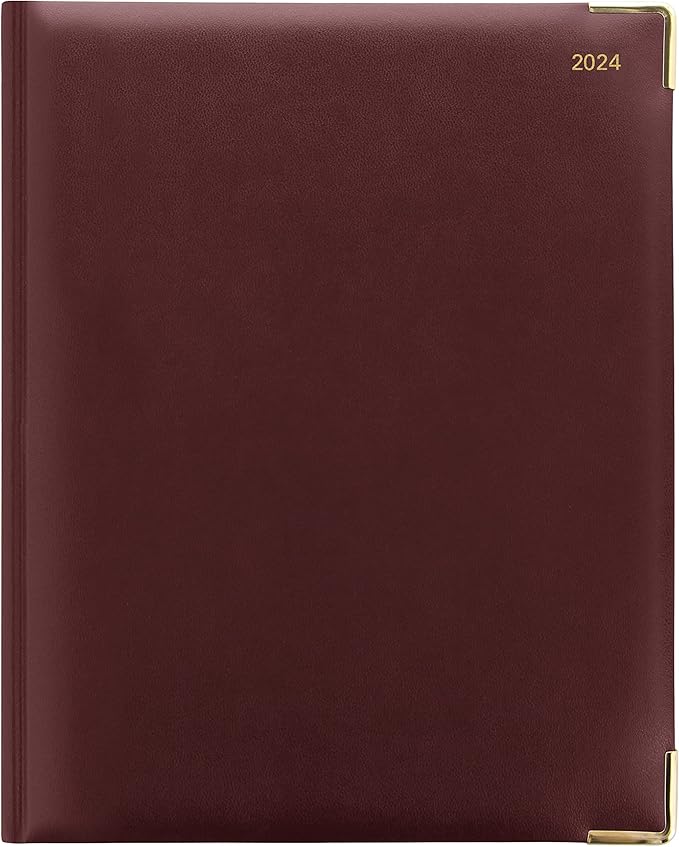 Letts of London Classic Weekly Planner, 12 Months, January to December, 2024, Appointments, Gold Corners, Quarto Size, 10.25" x 8.25", Burgundy (C32YBY-24)