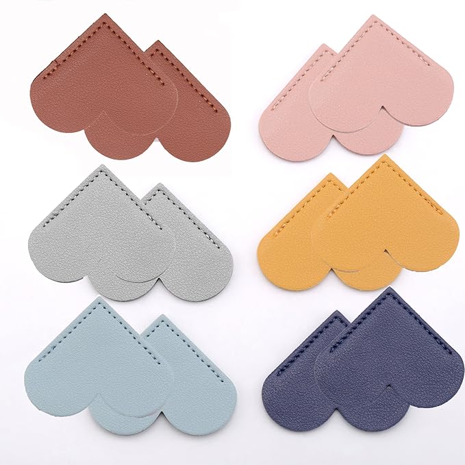 Lpraer 12PACKS PU Leather Bookmarks Book Markers Reading Accessories Cute Heart Shape Corner Page for Kids Students Teachers Women Reading Lovers Handmade Gifts for School Office Home Supplies