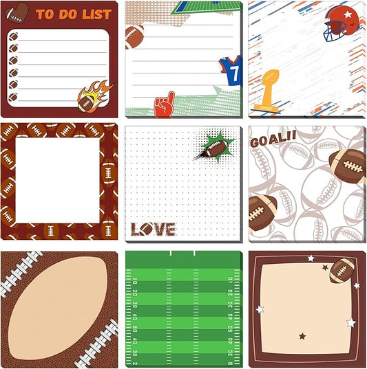 Thenshop 9 Pads Sport Sticky Notes Ball Self Stick Notepads 3x3 Inches Notes Cute Adhesive Memo Pad Gifts for Office Sports Birthday Party Favors(Football)