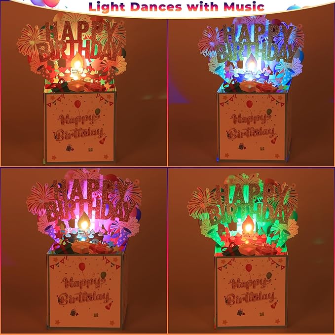 Large Pop Up Birthday Cards with Blowable Lights and Music,Funny Happy Birthday Cards 3D Greeting Cards Special Birthday Gifts for Kids Teens Women Men Son Daughter
