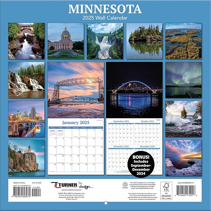 TURNER PHOTOGRAPHIC Minnesota 12x12 Photo Wall Calendar (25998940101)