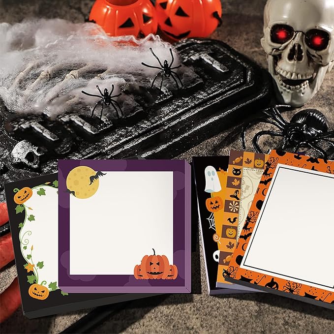 9 Pieces Halloween Sticky Note Self-Adhesive Halloween Note Pads with Spider Pumpkin Bat Eyeball Halloween Memo Notes for Halloween School Office Home Students Teachers Presents 50 Sheets Each