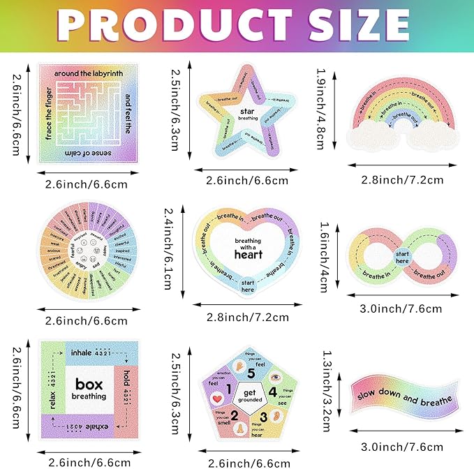 Libima 72 Pieces Anxiety Sensory Stickers Anxiety Textured Stickers Fidget Stickers Mindfulness Sticker School Counselor Supplies Adult Sensory Items Anxiety Relief, 9 Styles(Rainbow Color)