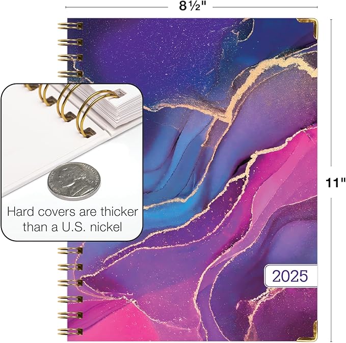 HARDCOVER 2025 Planner, 8.5"x11": 14 Months (November 2024 - December 2025), Daily Weekly Monthly Planner, Yearly Agenda, Bookmark, Pocket Folder and Sticky Note Set (Pink Purple Marble)