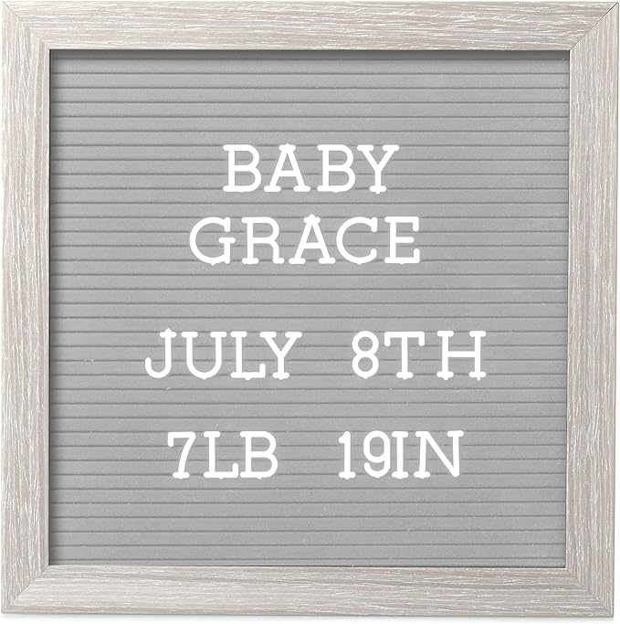 Pearhead 10" x 10" Letterboard, Rustic Nursery, Message Board, Milestone or Baby Announcement Sign, Light Gray