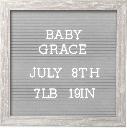 Pearhead 10" x 10" Letterboard, Rustic Nursery, Message Board, Milestone or Baby Announcement Sign, Light Gray