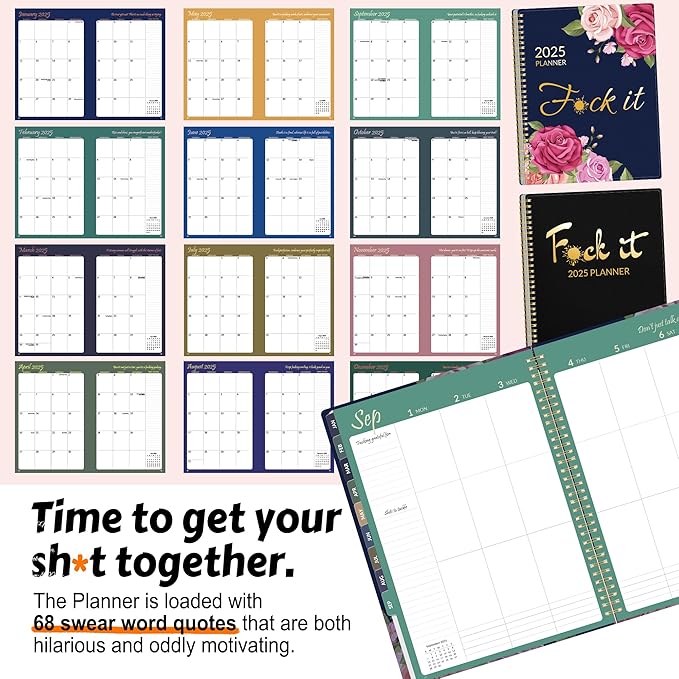 Fuck It 2025 Planner for Tired-Ass Women, 8.5" x 11", 12-month Funny Weekly Agenda With Sweary Affirmation and Badass Quotations White Elegant Gifts- from January 2025 - December 2025, Blue Rose