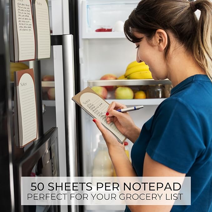 Beautiful Magnetic Notepads for Fridge - Set Of 4 Modern Note pads With Lined Pages to Easily Write Notes & Make Grocery/Shopping Lists - The Perfect To Do Pad w/ Strong Magnets for Your Refrigerator