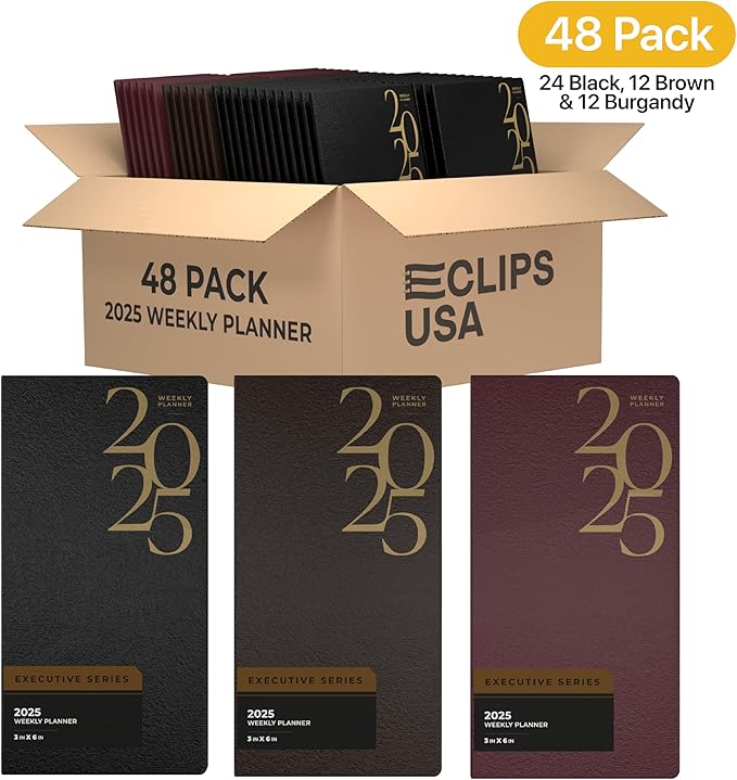 Weekly Planner 2025, Planner, 2025 Weekly Planner, 2025 Planner Weekly And Monthly, 3” x 6”, Weekly Pages, 24 Black 12 Brown 12 Burgundy, (48 Pack, 3 X 6)