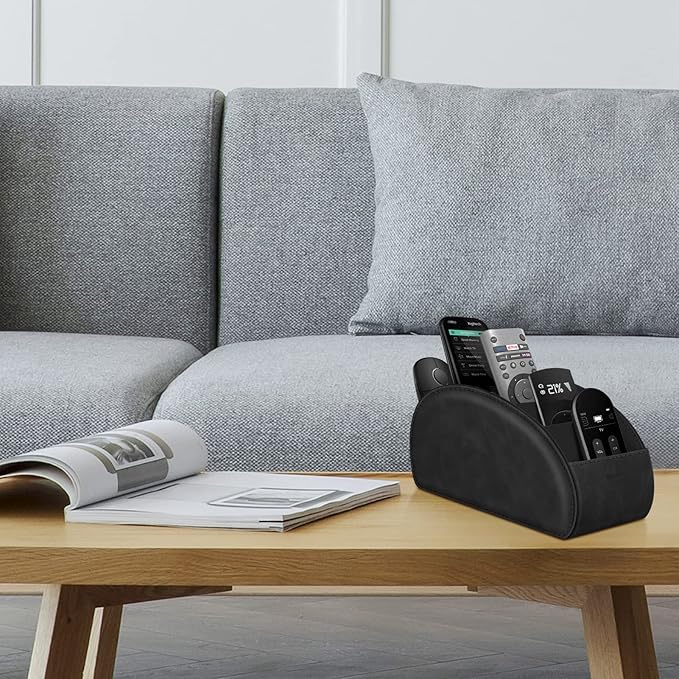 Large Remote Control Holder with 5 Compartments, KENOBEE Anti-slip Desktop Caddy Storage Organizer for Phone, Remote Controllers, Office Supplies, Makeup Brush, Media Accessories, Black