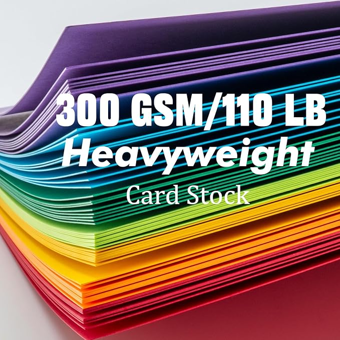 Colored Cardstock 8.5 in x 11 in,56 Sheet Classic Rainbow Index Paper 300 GSM/110 LB HeavyWeight Card Stock Set of 7 Colors for Cutting DIY Kids Art Craft
