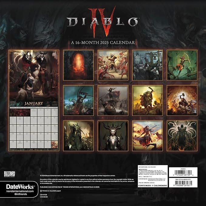 2025 Diablo 4 Wall Calendar & Push Pins