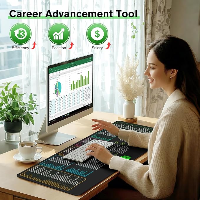 Large Excel Cheat Sheet Desk Pad, 31.49" x 11.81" Cheat Table Gaming Mousepad, Over 150 Excel Shortcuts, Non-Slip Sewn Edge, Suitable for Office Use, Employee Appreciation Gift