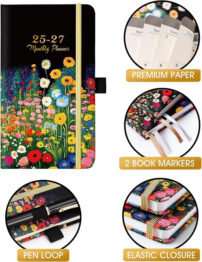 Pocket Calendar 2025-2027 - 3-Year Monthly Pocket Calendar from Jan.2025-Dec.2027, 6.4" x 3.8", 2025-2027 Pocket Calendar for Purse, Pocket Planner with Inner Pocket