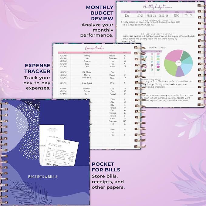 PLANBERRY Large Budget Planner & Monthly Bill Organizer with Pockets – Budgeting Book, Finance & Expense Tracker, 8.3x9.4″ (Wild Purple)