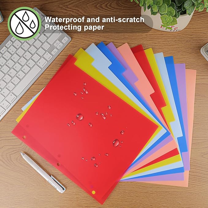 HABGP 12 Tab Dividers for 3 Ring Binder, 96 Pcs Multicolor 3 Ring Binder Dividers with Tabs, Page Folder Dividers, Plastic Tabbed File Dividers with Tabs, Three Ring Binder Index Dividers, 8 Set