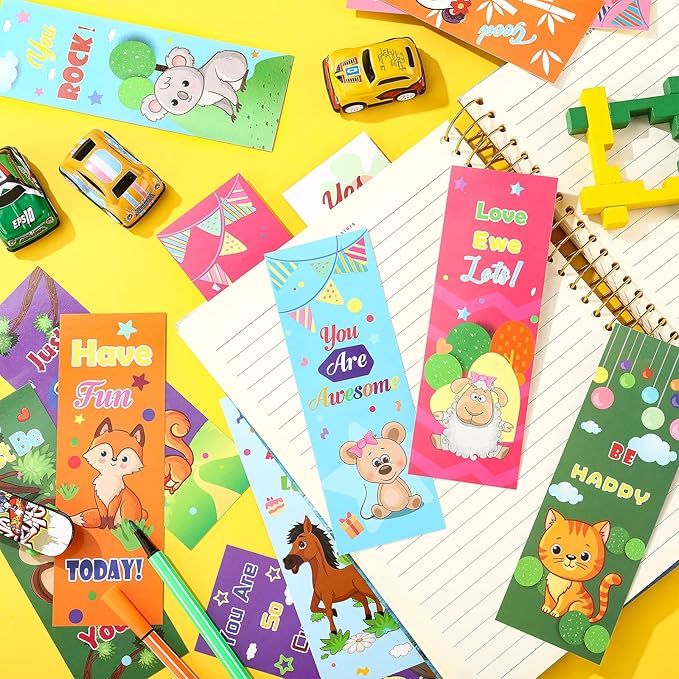 120 Pieces Bookmarks for Kids Set Book Marks Gifts for Kids Inspirational Motivational Paper Bookmark Pack for Book Lovers Adults Teacher Women Funny Reading Gift (Cartoon Animal)