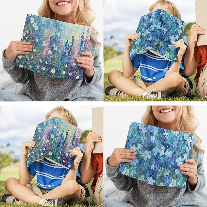 Painting Floral Print Book Cover Book Sleeves for Paperback, Durable Book Protector Pouch Washable Book Case Cover for Middle and Primary School Students, Blue