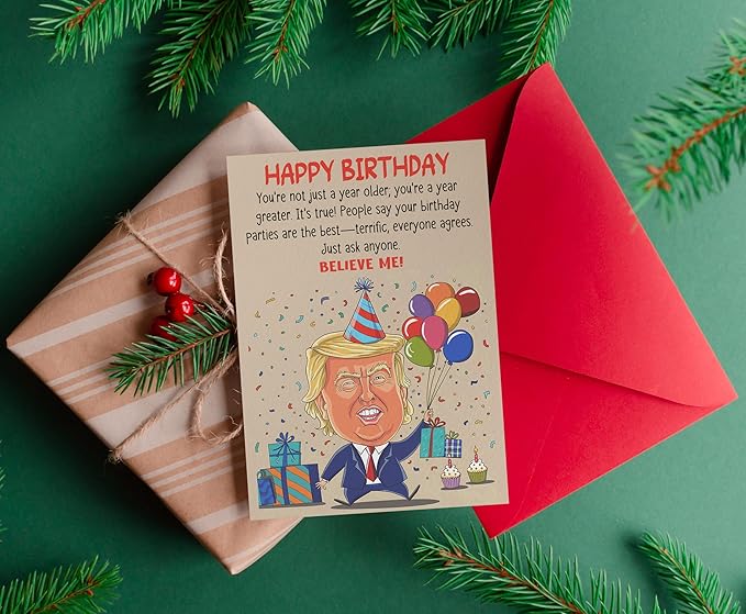 Funny Birthday Card for Him, Her, Men, Women, Dad, Mom, Grandma, Grandpa, Wife, Husband - Folded 5"x7" Cardstock with Red Envelope - Happy Birthday Gift Card