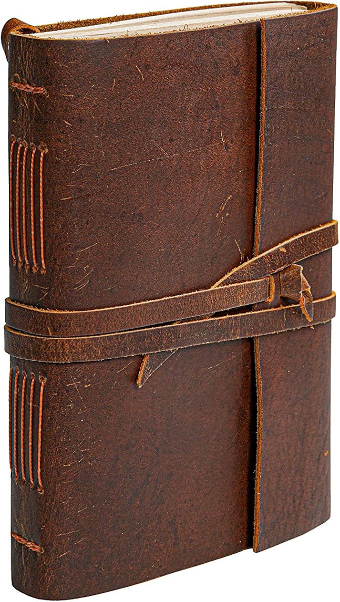 Leather Notebook - Rustic Handmade Vintage Leather Bound Journals for Men and Women - Leather Craft Unlined Paper 300 Pages, Leather Book Diary Pocket Notebook, Diary to Write in (7.5" x 10" Inch)