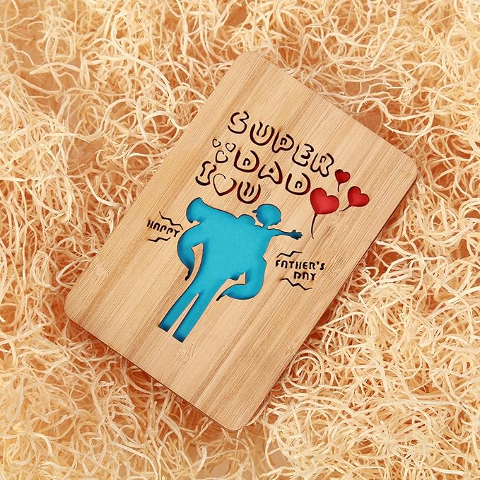 Happy Father's Day Card from Son,Cute Super Dad I Love You Handmade Card,Fathers Day Card from Daughter for Dad