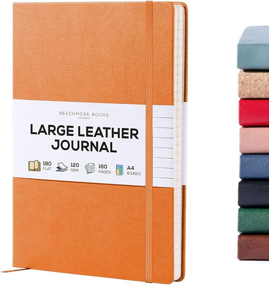 BEECHMORE BOOKS Lined Journal Notebook, 8.5 x 11.5 inch, A4 160 Lined Pages, Hardcover Leather Journals for Women, Men, Writing and Notebooks for Work - 120 GSM Thick Paper, Gifts Box Included