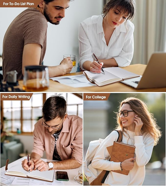 Brown A5 Lined Leather Journal Notebook for Men Women,5.9" X 8.4" Personalized Hardcover Journal with Pen,200 Pages 100 Gsm Thick Ruled Paper Daily Diary for Travel,Business,Work,Writing