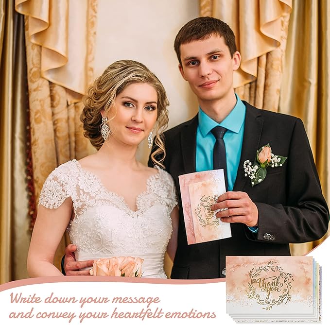 24 Pack Watercolor Thank You Cards with 24 Envelopes 24 Stickers 6 Designs Gold Letter Greeting Note Cards Thank You Notes Round Envelope Seal Stickers for Wedding Graduation(Lovely Style)