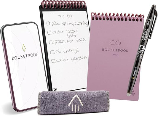Rocketbook Mini Reusable Smart Notepad, Pocket Size Notebook 3.5x5.5, Pink - Dotted Pages, App-Connected, Erasable, Ideal for On-The-Go List Taking & Quick Notes Anywhere