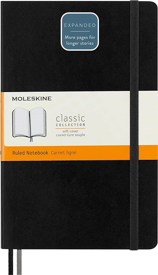 Moleskine Classic Expanded Notebook, Soft Cover, Large (5" x 8.25") Ruled/Lined, Black, 400 Pages