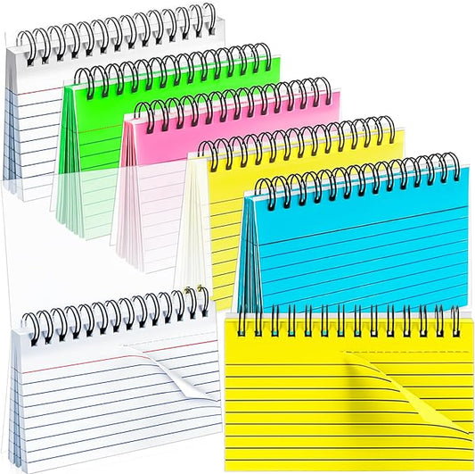 MotBach 250 Sheets Spiral Ruled Index Cards, 5 x 3 Inch, Multicolored Spiral Bound Lined Index Cards Learning Note Cards Flash Cards with PP Cover for Memory Learning Home School Office To Do List