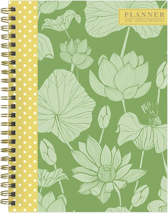 TF PUBLISHING 2025 Lotus Medium Weekly Monthly Planner - Habit & Task Trackers - Planner Monthly and Weekly with Organizer Stickers - 12 Month Calendar Planner - 6.5" x 8"