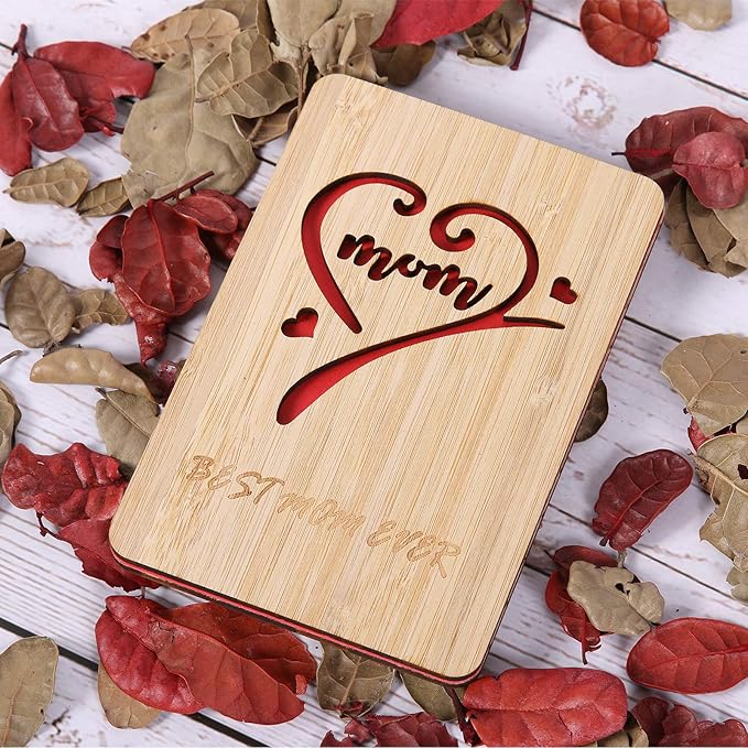 Wooden Mother's Day Card, Best Mom Ever Birthday Card,Handmade Bamboo Birthday Gifts for Mum/Her/Wife