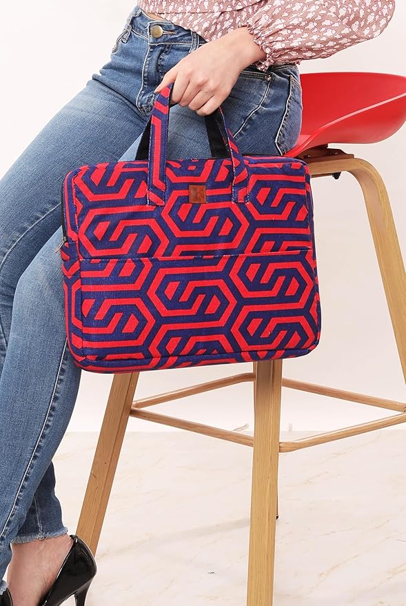 Laptop Bag With Red And Blue Geometric Linked Print FOR 13 TO 15 INCHES MACBOOK, IPAD AND WINDOWS LAPTOP