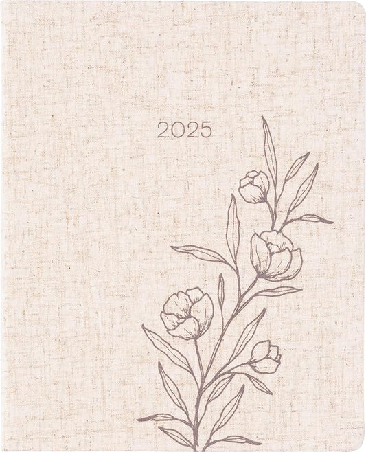 Eccolo 2025 Large Agenda Planner, 12 Month, Yearly, Monthly & Weekly Views (Linen Flexi-Cover - 8 x 10")