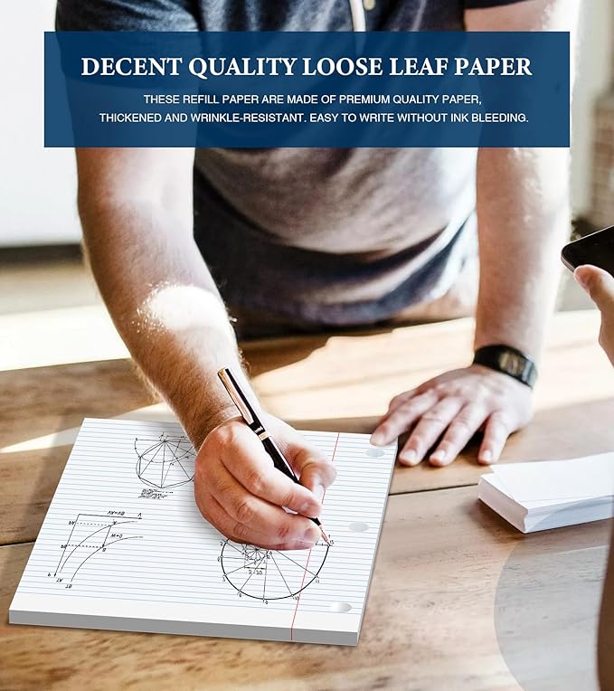 College Ruled Loose Leaf Paper, 3 Hole Punch Paper 8 x 10.5, Notebook Paper, Filler Paper for 3 Ring Binders, Lined Paper College Ruled, 100 Sheets/Pack Writing Paper With Lines (4 Pack)