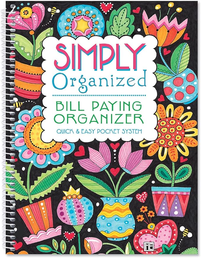 ©Mary Engelbreit Bill Paying Organizer Book - Personal Account book, 9" by 12 inch, Spiral-Bound, 14 Pockets, 32 Label Stickers, Bill Tracking