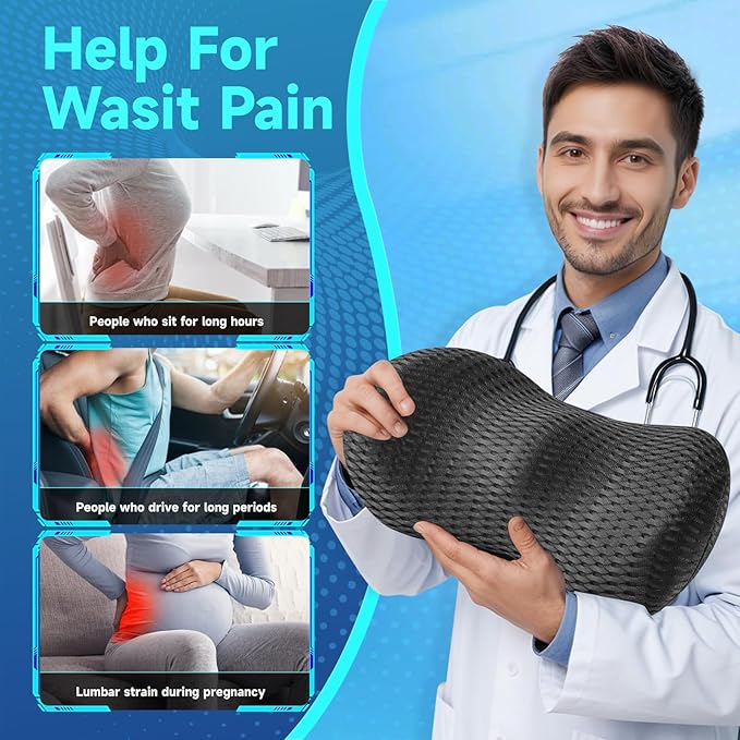 Lumbar Support Pillow for Office Chair Car Back Support Pillow, Memory Foam Gaming Chair Desk Chair Back Cushion for Lower Back Pain Relief, Ergonomic Back Rest