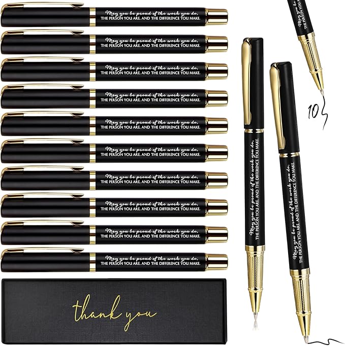 PerKoop 10 Set Thank You Gifts Inspirational Ballpoint Pens with Gift Boxes Bulk Appreciation Party Favors for Employee Coworker Staff Team Friends Office Supplies(Black,Difference)