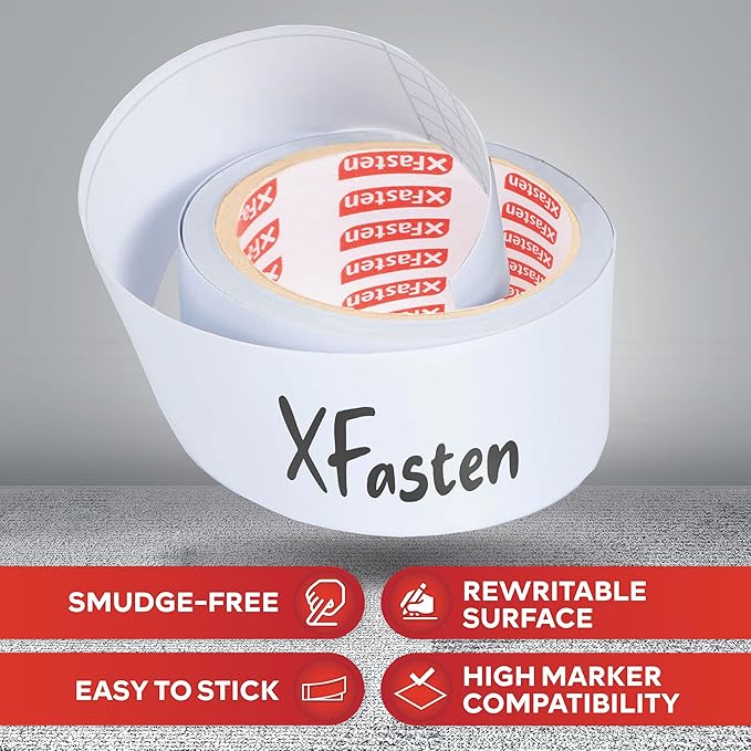XFasten Dry Erase Tape White 2-Inch x 30-Feet (3-Pack 90 Feet Total) Zero Smudging Ghosting-Free Whiteboard Tape, Reusable Dry Erase Labels for Storage Bins, Sentence Strips for Teachers
