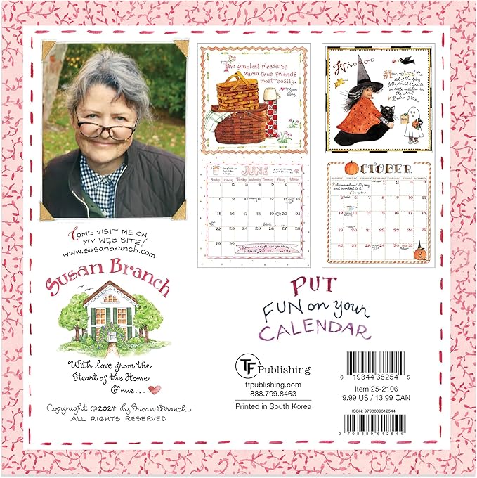 TF PUBLISHING 2025 Susan Branch Mini Calendar Case of 90 - Large Grids for Appointments and Scheduling - Vertical Monthly Wall Calendar - Home and Office Organization - Premium Matte Paper - 7"x7"