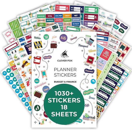 Budget Stickers by Clever Fox - 18 Sheets Set of 1030+ Unique Budget Planner Stickers for Your Monthly, Weekly & Daily Planner, Budget Planner, Calendar or Journal, Budget Sticker Book (Budget Pack)