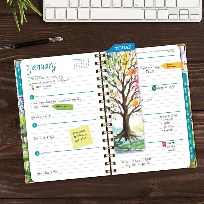 HARDCOVER 2025 Planner, 5.5"x8": 14 Months (November 2024 - December 2025), Daily Weekly Monthly Planner, Yearly Agenda, Bookmark, Pocket Folder and Sticky Note Set (Tree Seasons)