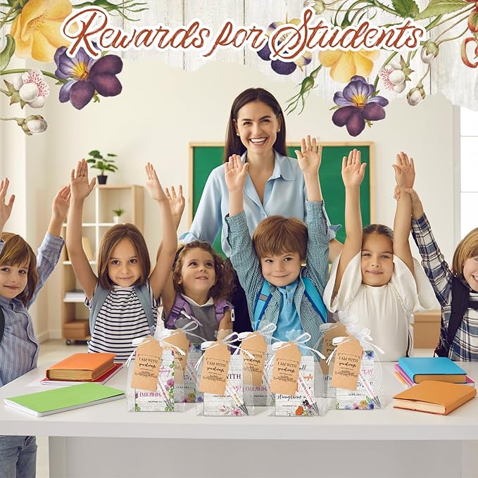 200 Pcs Bible Verse Sets Church Christian Gift Include 50 Scripture Notebooks 50 Bible Bamboo Pens 50 Thanks Tags 50 Organza Bags for Women Man Christian Party Gifts(White,Floral)