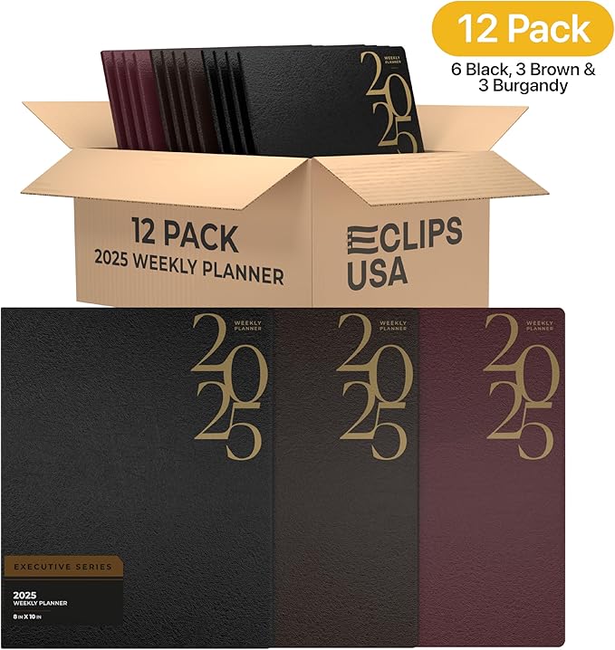 Weekly Planner 2025, Planner, 2025 Weekly Planner, 2025 Planner Weekly And Monthly, 8” x 10”, Weekly Pages, 6 Black 3 Brown 3 Burgundy, (12 Pack, 8 X 10)