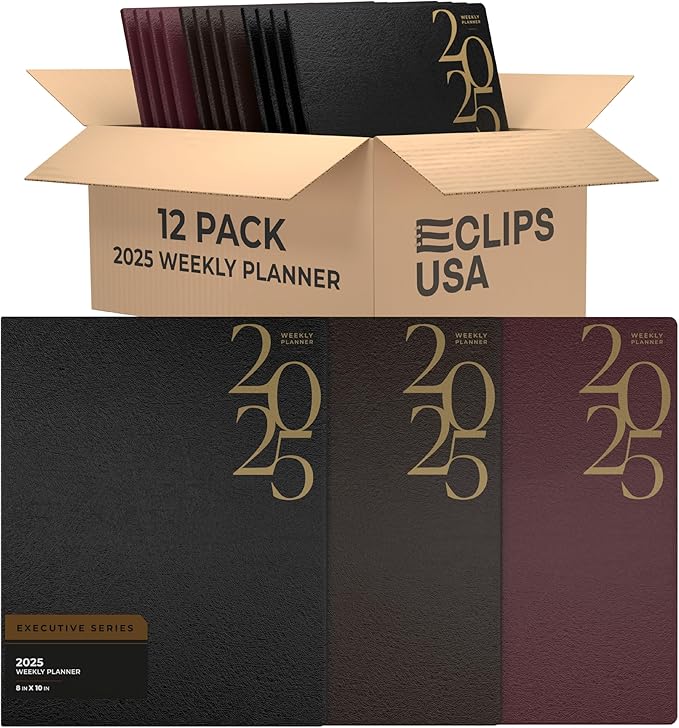 Weekly Planner 2025, Planner, 2025 Weekly Planner, 2025 Planner Weekly And Monthly, 8” x 10”, Weekly Pages, 6 Black 3 Brown 3 Burgundy, (12 Pack, 8 X 10)