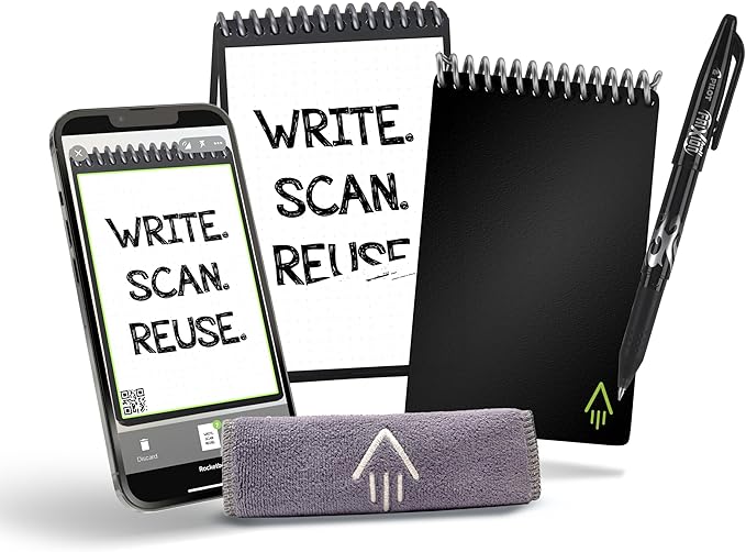 Rocketbook Smart Reusable Notebook, Mini Spiral Notebook, Infinity Black, (3.5" x 5.5")