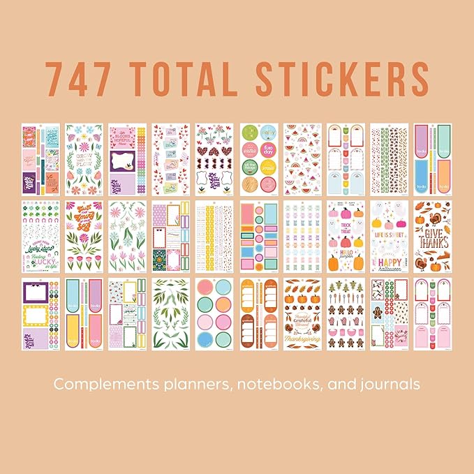 Happy Planner Sticker Pack for Calendars, Journals, and Planners, Easy-Peel Stickers and Scrapbook Accessories, Classic Size, Seasons of Joy, 30 Sheets, 747 Total Stickers