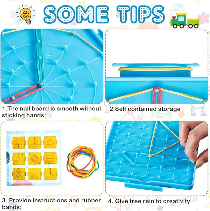 12 Pcs Double Sided Geoboard Mathematical Geoboards with Rubber Bands Math Manipulatives Toy for Geometry, 6.9 x 6.3 Inches